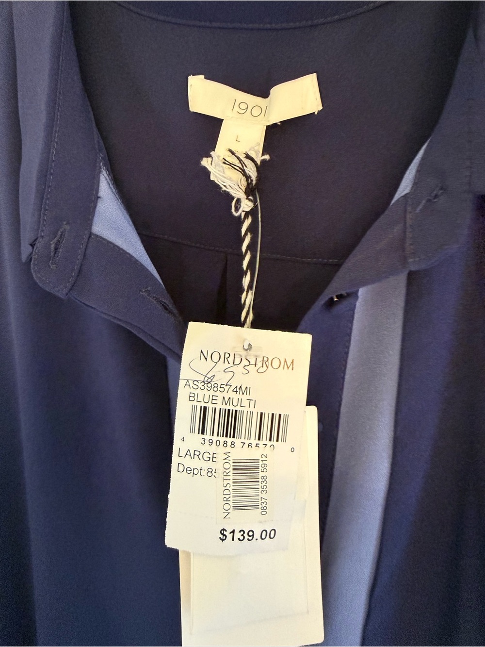 1901 Navy Multicolor Pleated Midi Dress - Picture 2 of 3